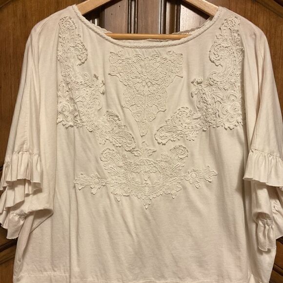 POLO RALPH LAUREN BLUE LABEL CREAM LACED EMBROIDERY WOMAN COTTON TOP SIZE US L‌ - Picture 1 of 10